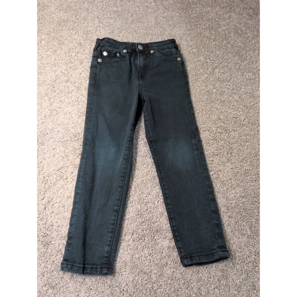 True Religion Boys Skinny Jeans Dark Wash Red Contrast‎ Stitch Size M 5/6